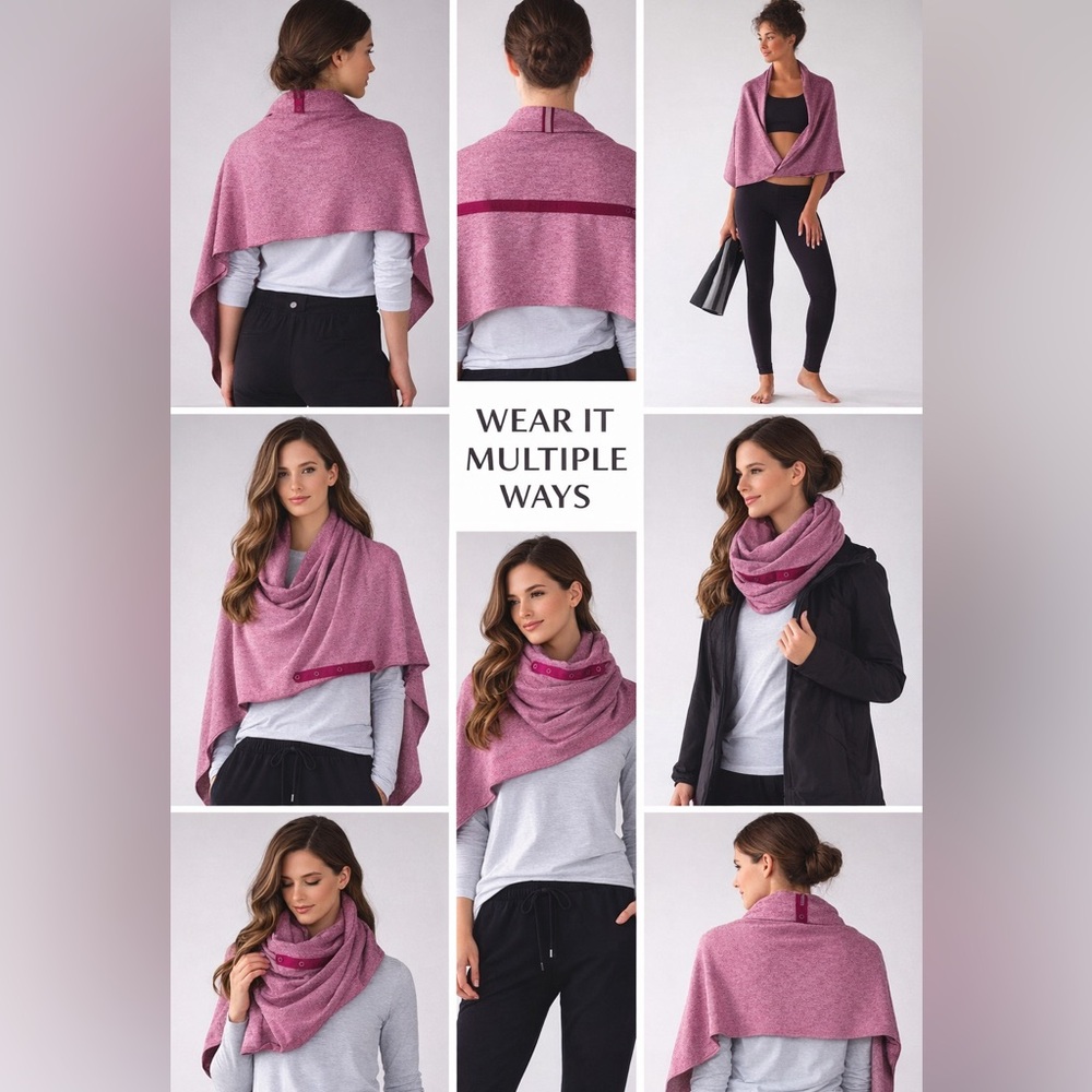 Lululemon Vinyasa Scarf Pink Snap Button Circle Scarf Athleisure OS